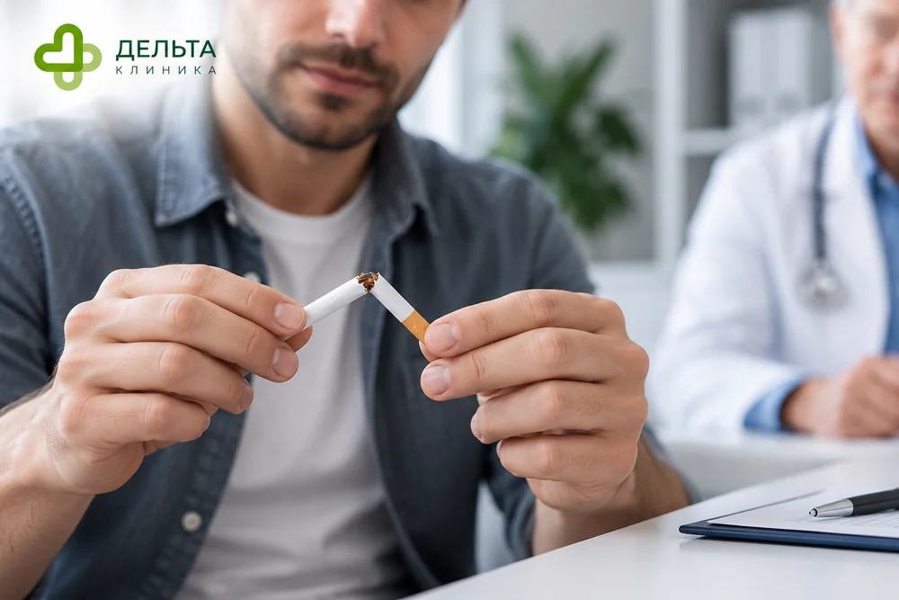 Человек ломает сигарету